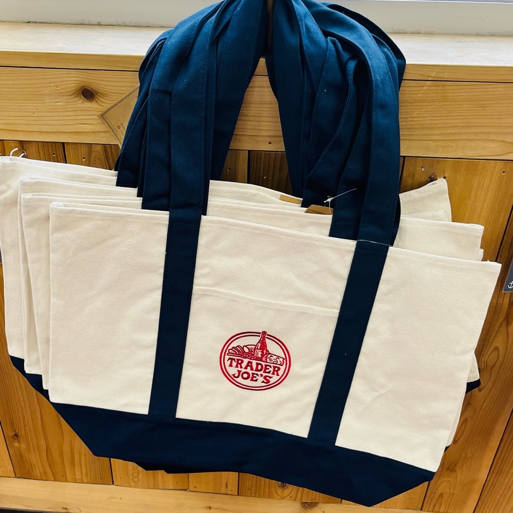NWT Trader Joe's Reusable Canvas Tote Bag, Navy